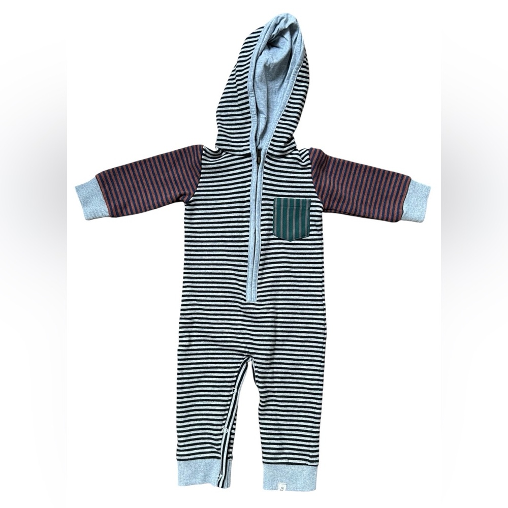Me & Henry Cozy Striped Hooded Baby Footie One Piece Size 3/6 Months